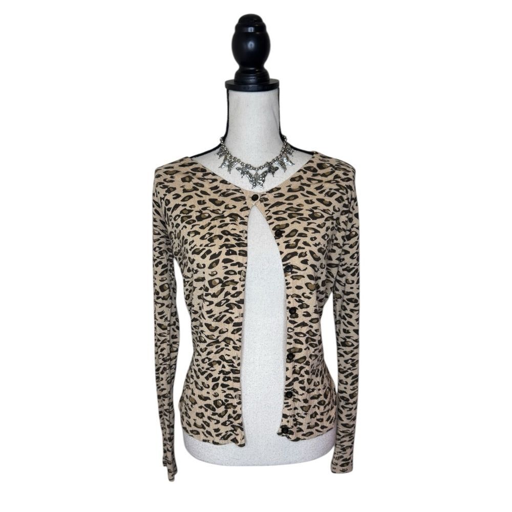 Y2K Forever 21 Cheetah Print Knit Lightweight Button Cardigan Size Medium